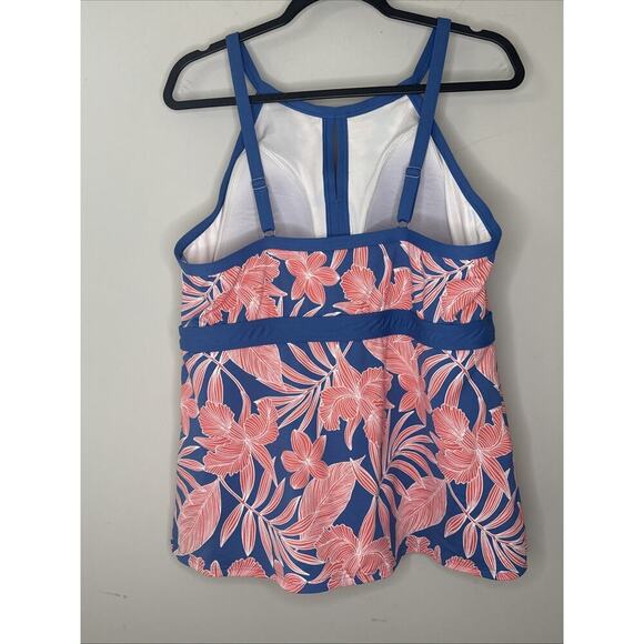 Lands' End Size 16D Modest High Neck Keyhole Floral Tankini Top Slimming - Picture 4 of 11